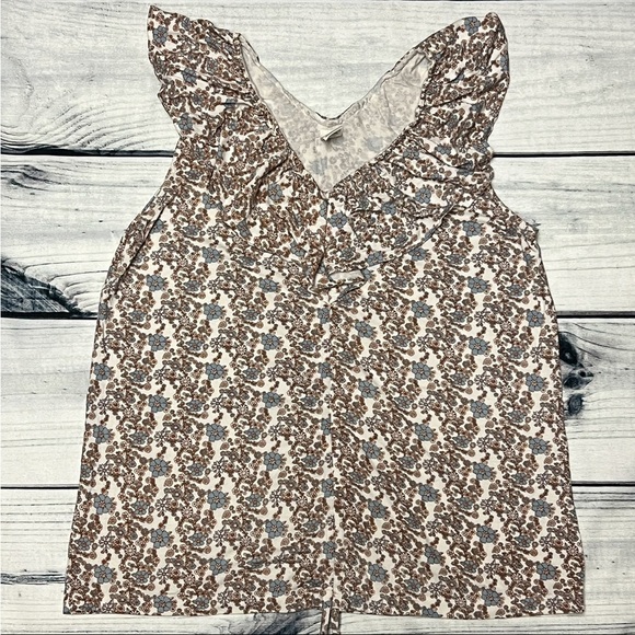 Kate Quinn Ditsy Floral Ruffled V Neck Ruched Sleeveless Top M - Picture 1 of 10